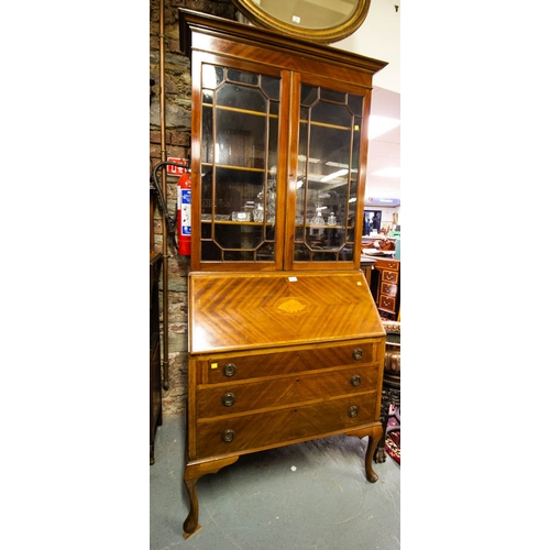 87 - INLAID BUREAU BOOKCASE 97W X 48D X 207H CM