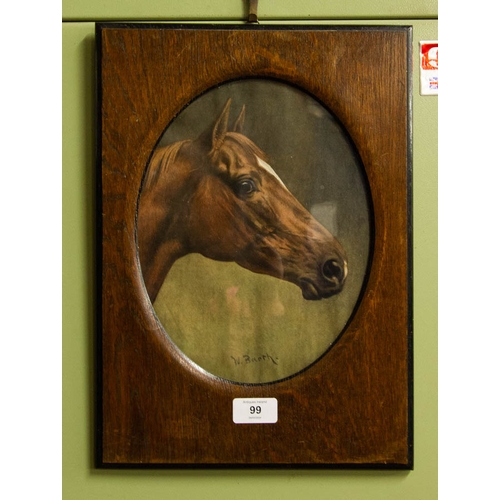 99 - HORSE PRINT IN OAK FRAME. 28 X 39CM