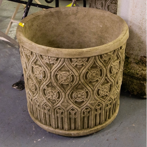 120 - PAIR OF ROUND TUDOR STYLE POTS 39W X 36H CM