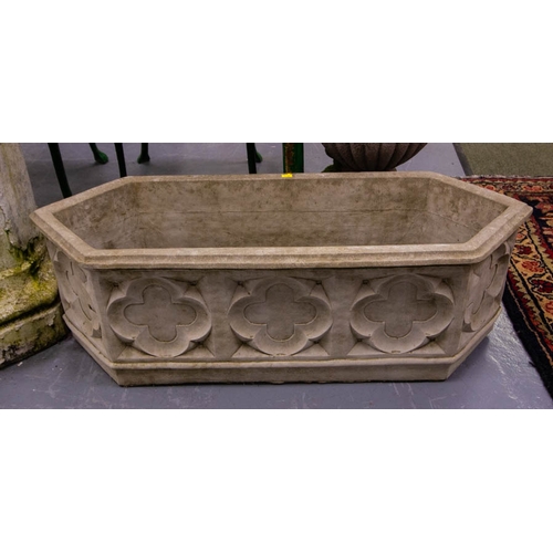 155 - PAIR OF STONE WARE GOTHIC TROUGHS 90 X 35 X 30H CM