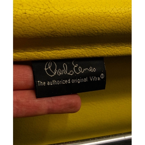 174 - CHARLES EAMES FOR VITRA FULLY LABELLED YELLOW LEATHER SWIVEL CHAIR.