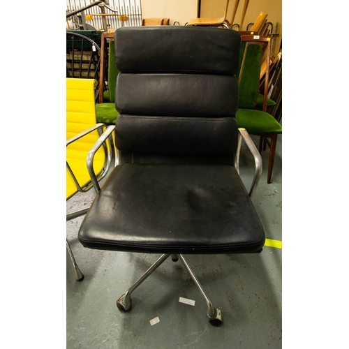 175 - CHARLES EAMES BLACK HIGH BACK SOFT PAD LEATHER EA217 CHAIR. LABELLED FOR ICF