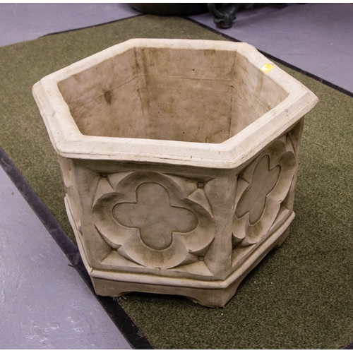 262 - HEXAGONAL STONE WARE GOTHIC POT 40 X 40 X 30H CM