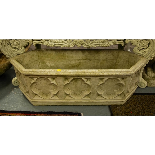 348 - PAIR OF STONE WARE GOTHIC TROUGHS  90 X 35 X 30H CM