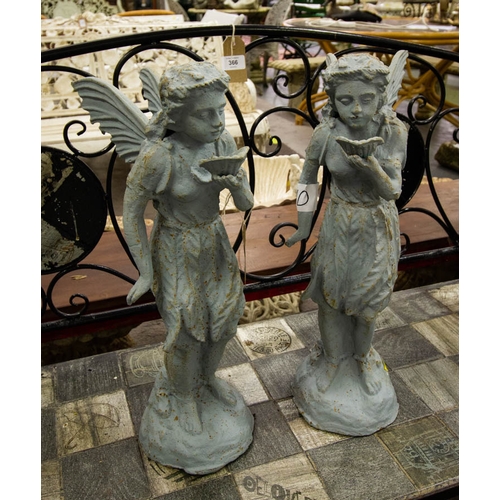 367 - 2 BLUE CAST IRON FAIRIES AF 50H CM