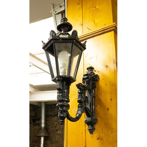 378 - PAIR OF BLACK CAST IRON OUTSIDE LIGHTS