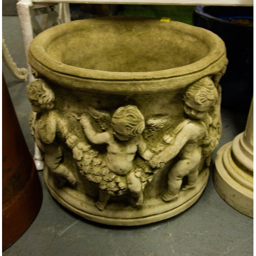 40 - PAIR OF ROUND CHERUB POTS 40 X 34H CM