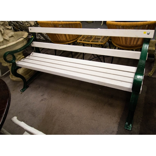 404 - GARDEN BENCH WITH GREEN CAST IRON ENDS 158W CM