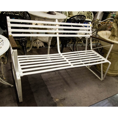 407 - WHITE METAL GARDEN BENCH 131W CM