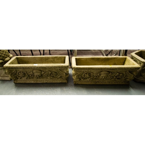 416 - PAIR OF GARGOYLE STONE WARE TROUGHS 70 X 25 X 28H CM