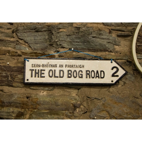 484 - 2 CAST IRON SIGNS - OLD BOG ROAD + FIELDS OF ATHENRY