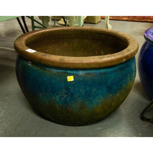 50 - PAIR OF BLUE POTTERY PLANTERS + 1 AF 50DIAM X 30H CM