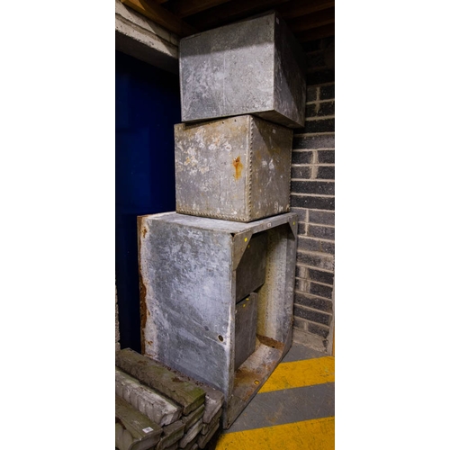 682 - 3 X GALVANISED WATER TANKS/PLANTER 61 X 61 X 49H CM + 87 X 102 X 70H CM + 61 X 61 X 60H CM