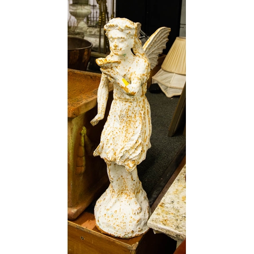 72 - PAIR OF WHITE CAST IRON FAIRIES 50H CM