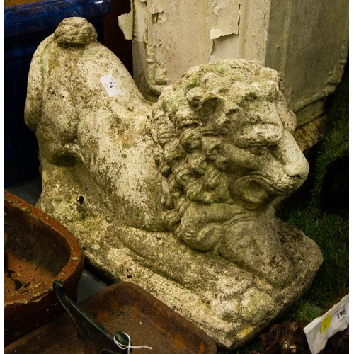 74 - PAIR OF SEATED LIONS 60L X 36H CM