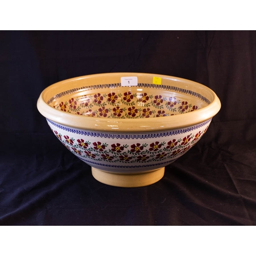 LARGE MOSSE POTTERY BOWL WITH TURNOVER RIM 36W X 18H CM