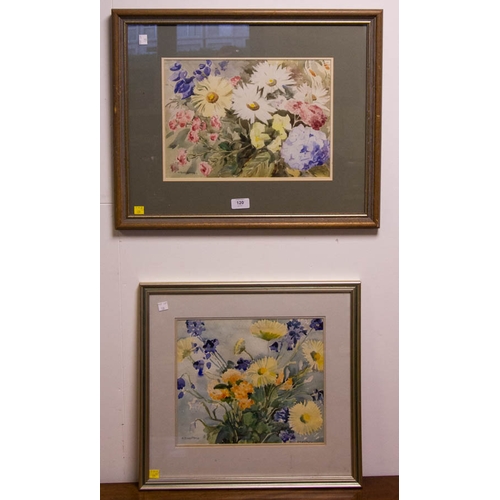 135 - V M WALTERS. 
2 STILL LIFE FLOWERS 
WATERCOLOUR 26 X 32CM . SIGNED