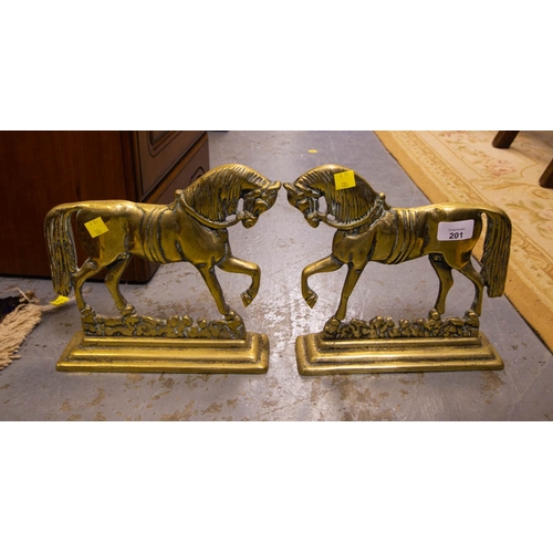 201 - PAIR OF BRASS HORSE DOORSTOPS