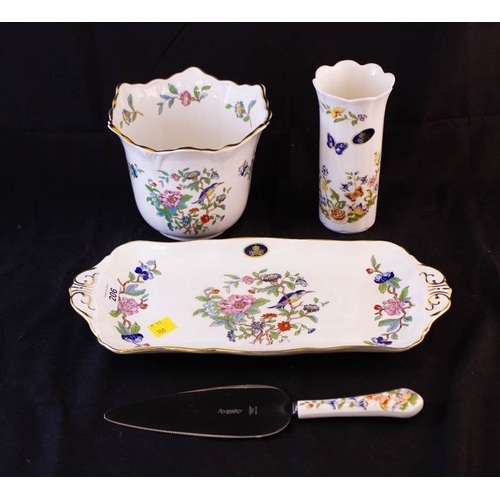 206 - 2 AYNSLEY PLAYES, LONG PLATE, SERVER, BOWL + VASE