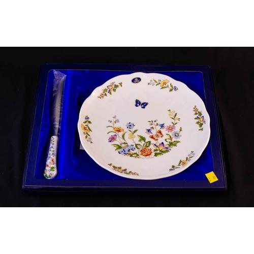 206 - 2 AYNSLEY PLAYES, LONG PLATE, SERVER, BOWL + VASE