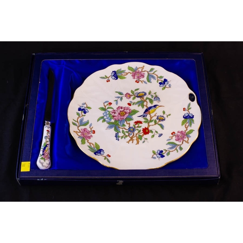 206 - 2 AYNSLEY PLAYES, LONG PLATE, SERVER, BOWL + VASE