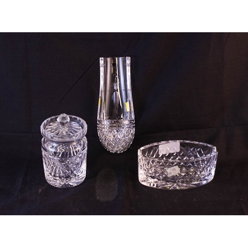 216 - WATERFORD CRYSTAL OVAL BOWL, HONEY POT + WATERFONT