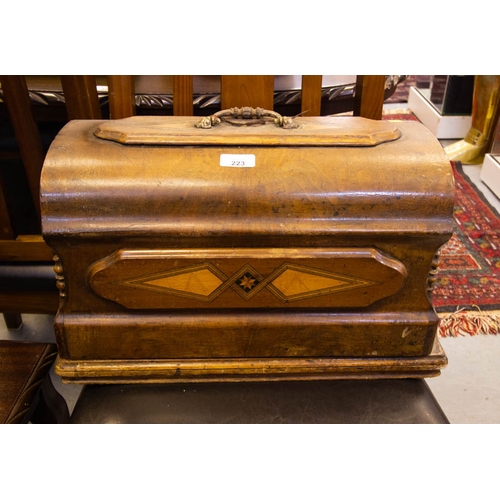 223 - ANTIQUE INLAID SEWING MACHINE IN CASE