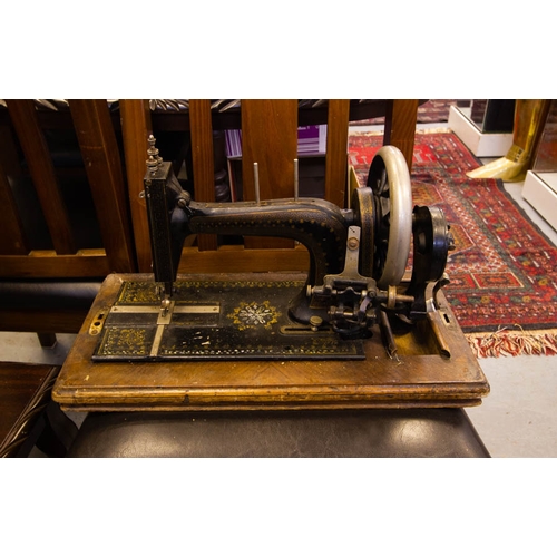 223 - ANTIQUE INLAID SEWING MACHINE IN CASE