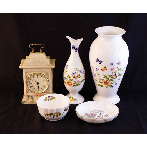 231 - 5 AYNSLEY VASES, CLOCK + MISC GLASS