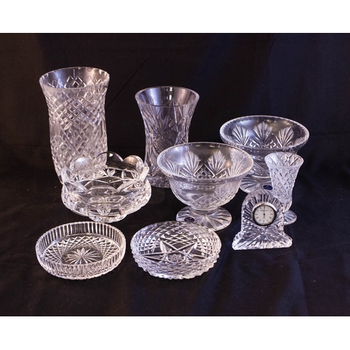 231 - 5 AYNSLEY VASES, CLOCK + MISC GLASS