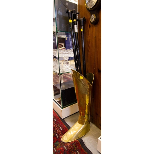 245 - BRASS BOOT STICK STAND + 2 STICKS