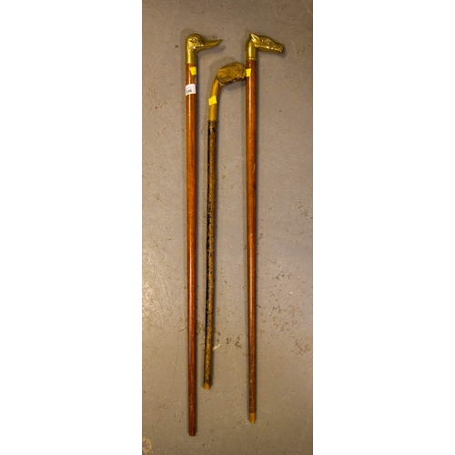 246 - 2 BRASS HEAD STICKS + STICK