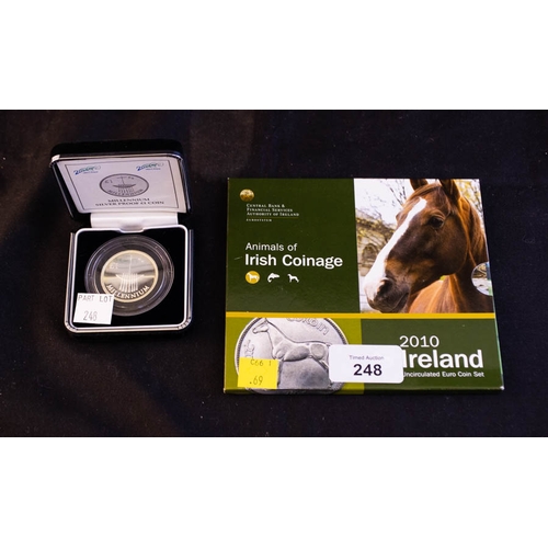 248 - 2010 ANIMALS OF IRELAND COINS + MILLENNIUM SILVER PROOF POUND COIN