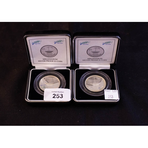 253 - 2 MILLENNIUM £1 SILVER PROOF COINS