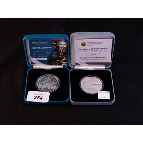 254 - IRELAND 2011 SILVER PROOF 15 EURO + 2011 ST BRENDAN €10 PROOF COIN