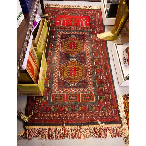 315 - RED GROUND TRIBAL RUG 180L X 85W + WORN TERRACOTTA GROUND TRIBAL RUG 170 X 130W CM