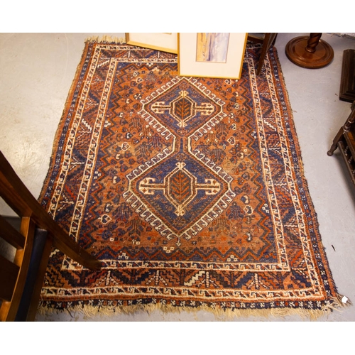 315 - RED GROUND TRIBAL RUG 180L X 85W + WORN TERRACOTTA GROUND TRIBAL RUG 170 X 130W CM