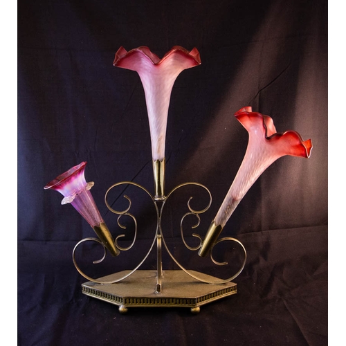 83 - RUBY FRILL JUG, EPERGNE + CANDELABRA