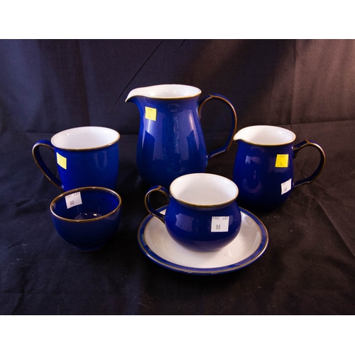 88 - 12 BLUE DENBY CUPS + SAUCERS, 4 MUGS, 2 JUGS ETC