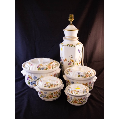 89 - AYNSLEY LAMP + 4 LIDDED DISHES