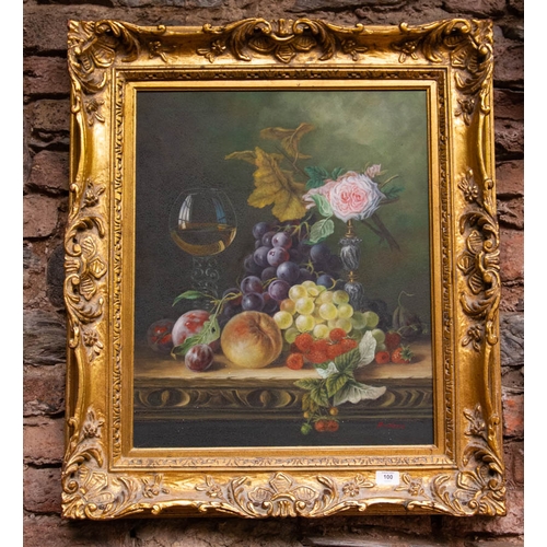 100 - ORNATE GILT FRAME STILL LIFE PAINTING ON CANVAS. 70 X 85CM