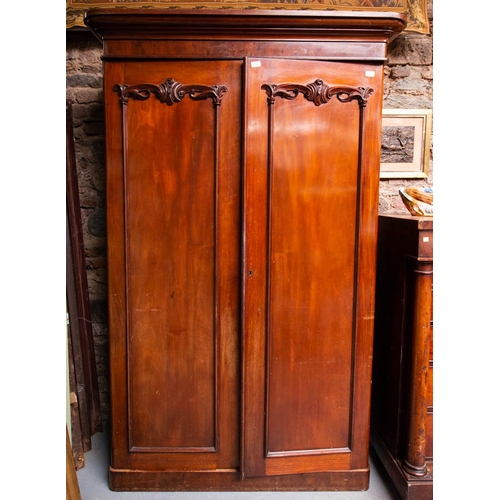 106 - VICTORIAN MAHOGANY 2 DOOR WARDROBE. 130W X 60D X 210CM HIGH