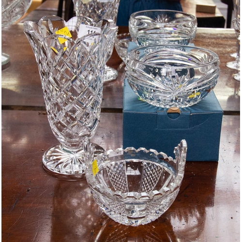 114 - WATERFORD CRYSTAL SCALLOP VASE 20CM + 2 WATERFORD CRYSTAL DISHES