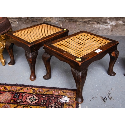 121 - PAIR OF CANE TOP FOOT STOOLS. 35 X 27CM X 24CM HIGH