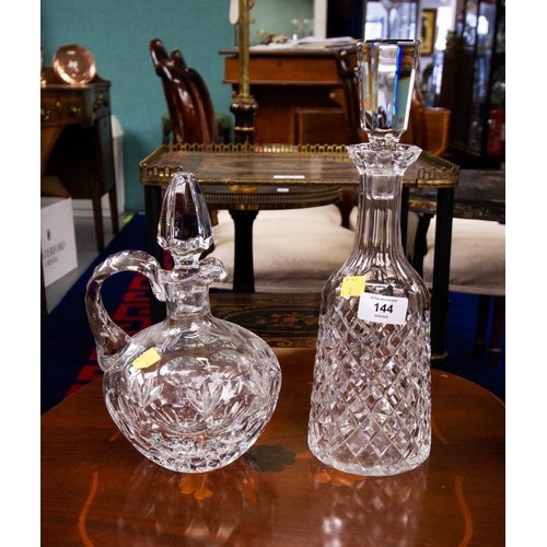 144 - WATERFORD CRYSTAL DECANTER + CUT GLASS CLARET JUG