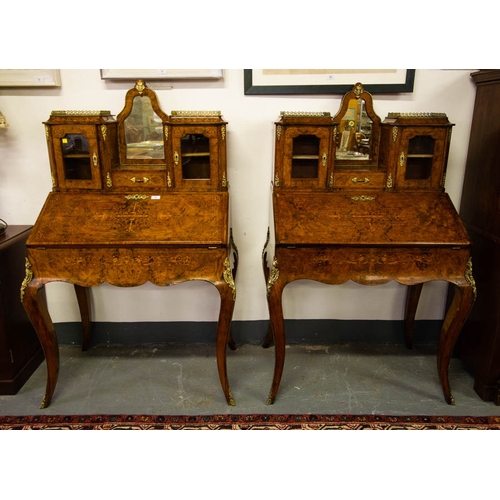 145 - PAIR OF FRENCH BIRR WALNUT BONHEUR DE JOUR LADIES WRITING DESK WITH ORMOLU MOUNTS, CIRCA 1860 90W X ... 