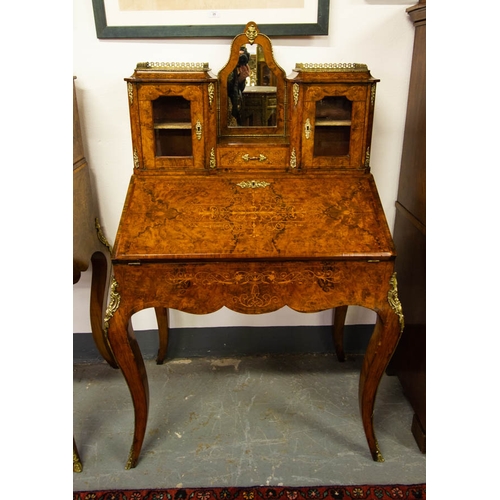 145 - PAIR OF FRENCH BIRR WALNUT BONHEUR DE JOUR LADIES WRITING DESK WITH ORMOLU MOUNTS, CIRCA 1860 90W X ... 