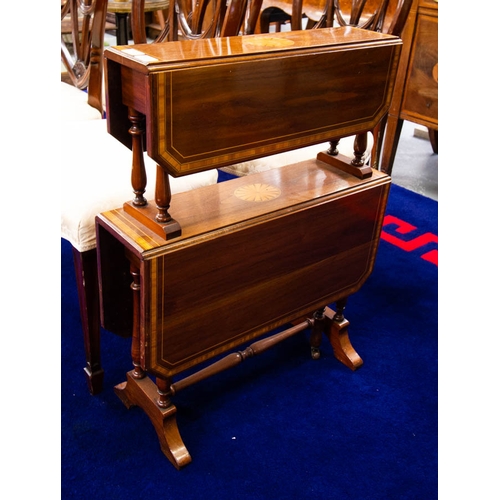 153 - EDWARDIAN MAHOGANY INLAID 2 TIER OCCASIONAL TABLE. 77CM HIGH