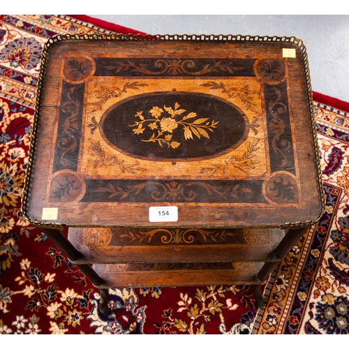 154 - INLAID 3 TIER TABLE WITH BRASS GALLERY 40 X 30 X 75H CM