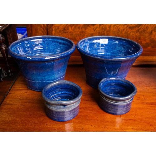 161 - 2 GLAZED POTTERY BOWLS/ICE BUCKETS + 2 COASTERS